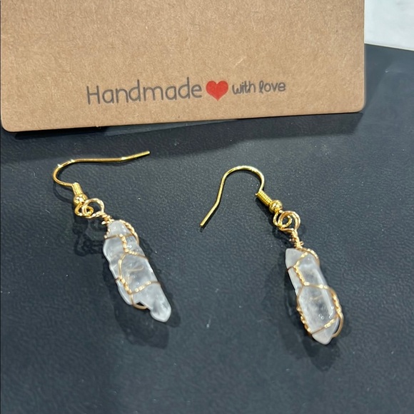Handmade Miniature Gold Wire Wrapped Quartz Earrings - Picture 2 of 2